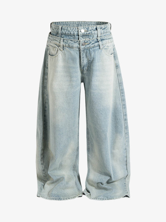 Light Wash Denim Wide Leg Cropped Pants High Waist Fashion Streetwear Style 