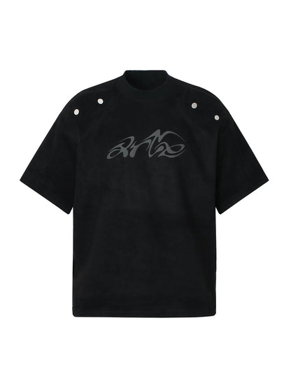 Metallic Print Suede Crew Neck T-Shirt 