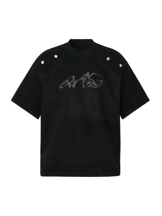 Metallic Print Suede Crew Neck T-Shirt 