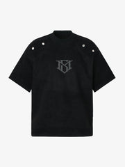 Metallic Print Suede Crew Neck T-Shirt 