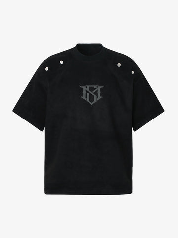 Metallic Print Suede Crew Neck T-Shirt 