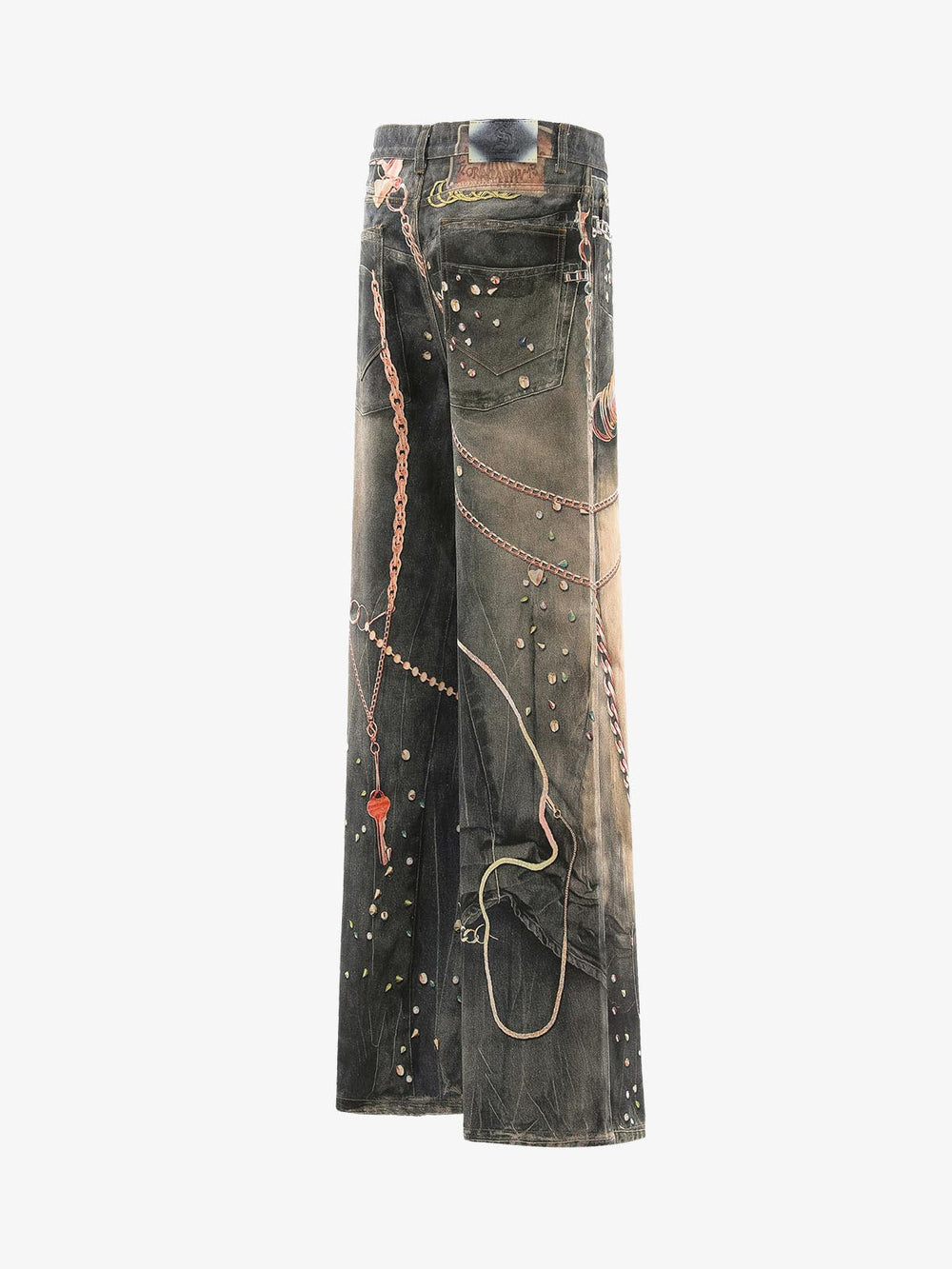 3D Chain Key Print Jeans 