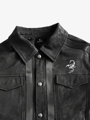 3D Scorpion Striped Faux Leather Jacket