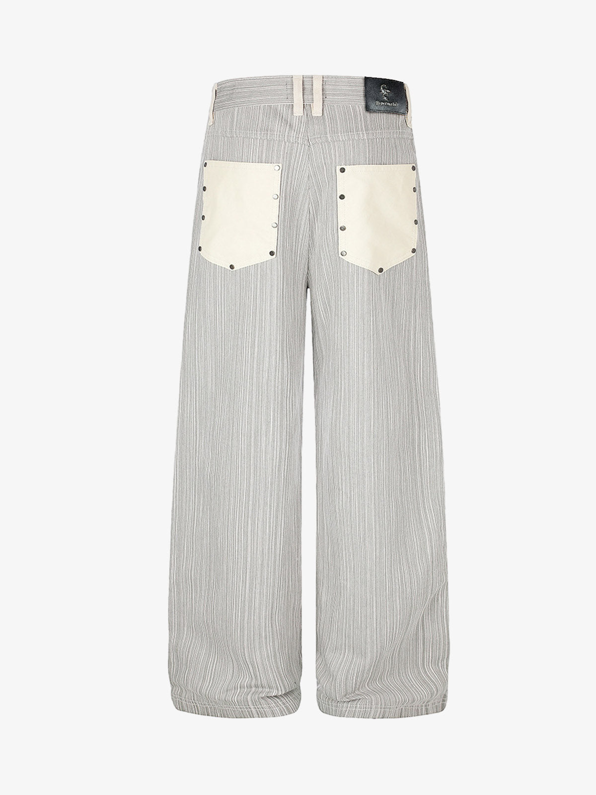 Striped Color Block Pocket Jeans; Gray / S, Gray / M, Gray / L, Gray / XL, Gray / 2XL
