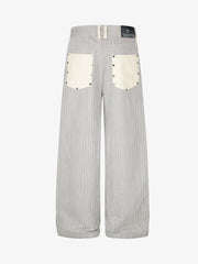 Striped Color Block Pocket Jeans; Gray / S, Gray / M, Gray / L, Gray / XL, Gray / 2XL