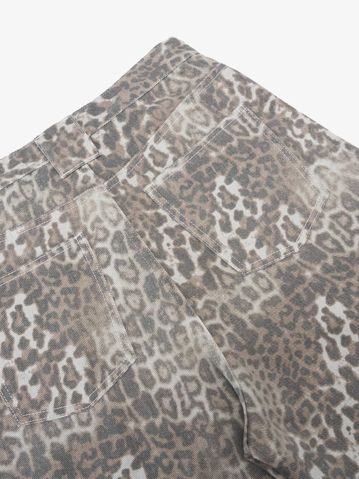 Retro Light Leopard Print Barrel Jeans 