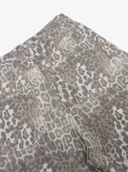 Retro Light Leopard Print Barrel Jeans 