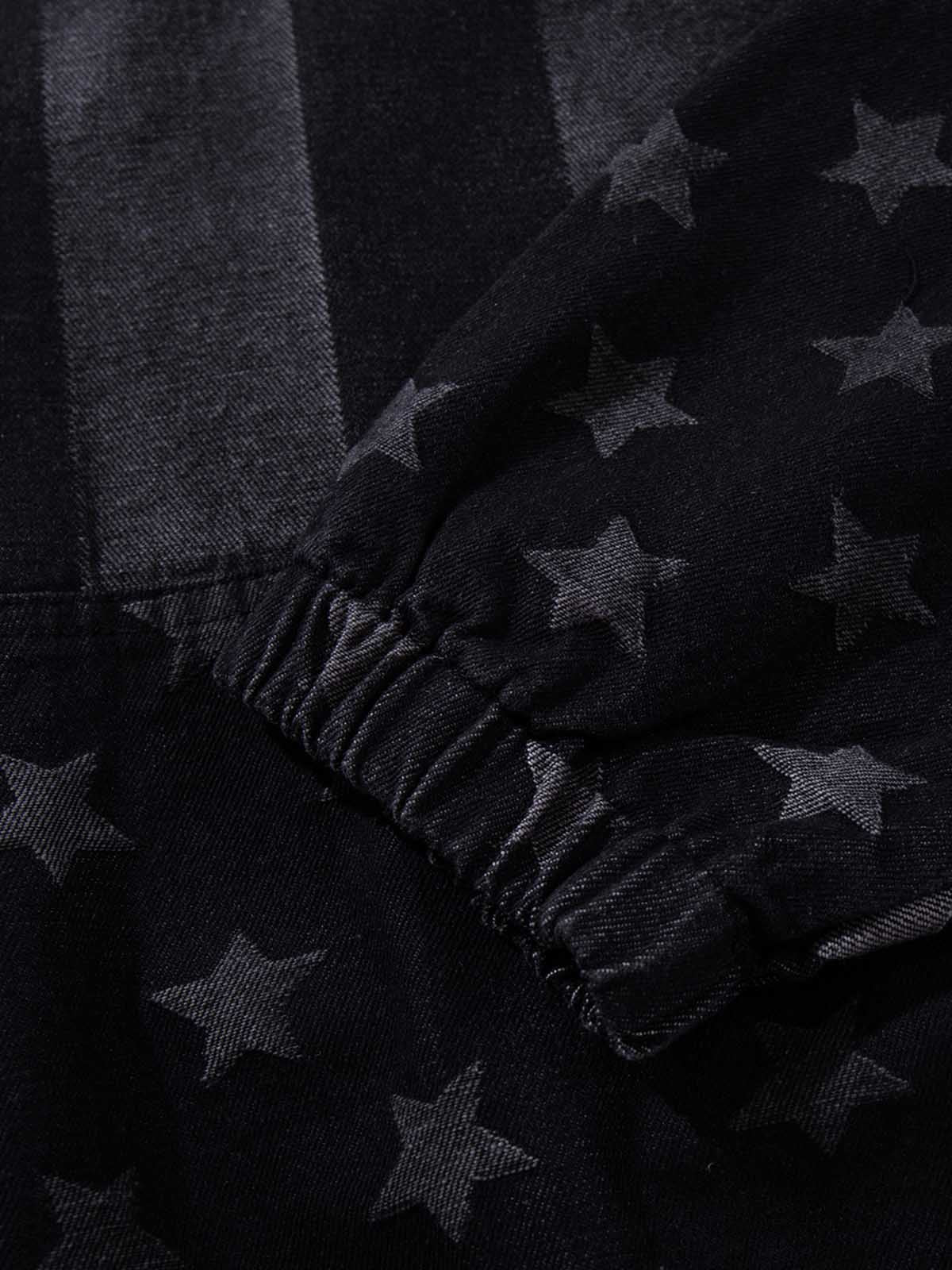 Distressed Star Print Denim Boxy Hoodie