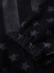 Distressed Star Print Denim Boxy Hoodie