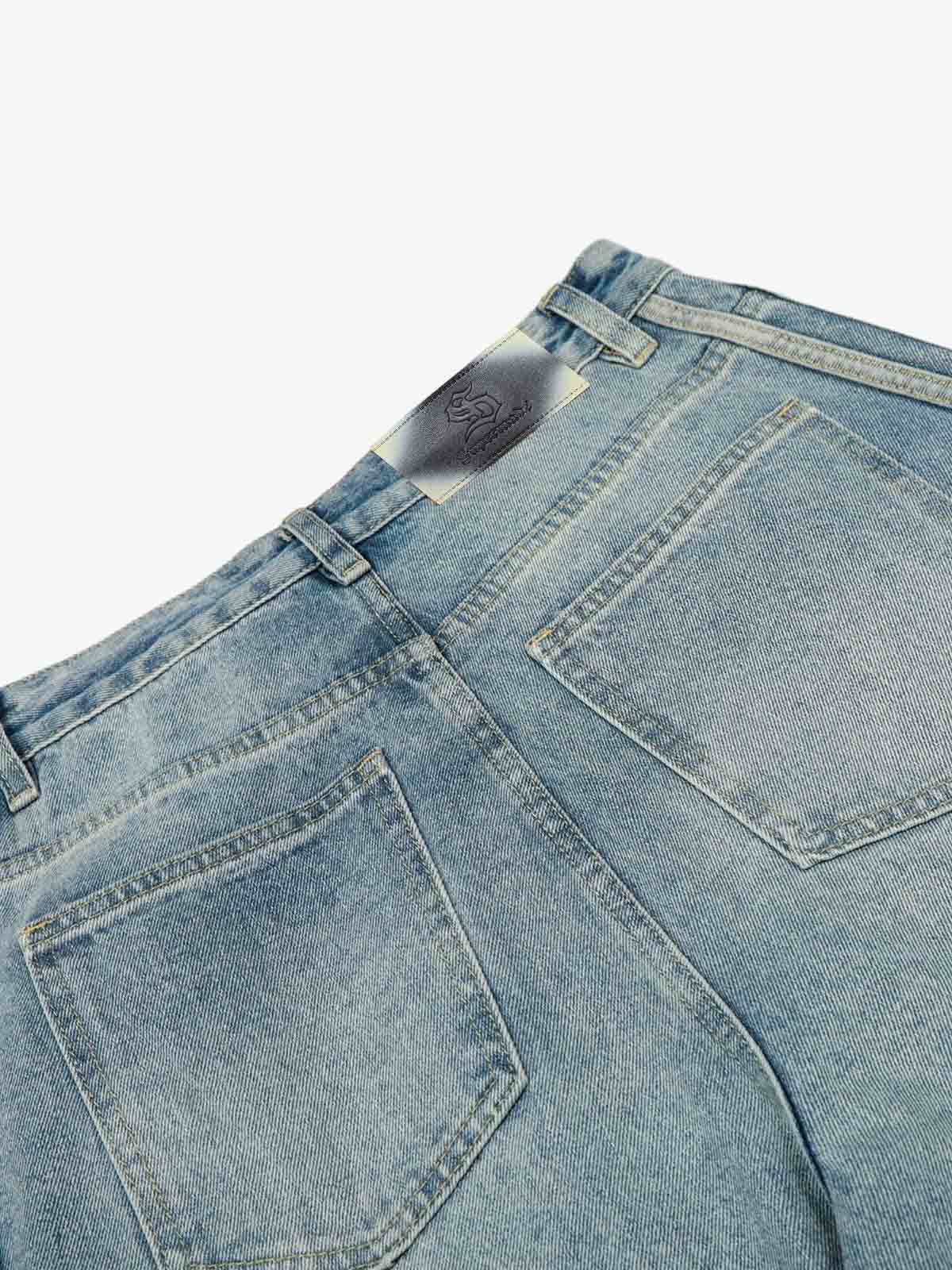 Vintage Washed Side Panel Wide Leg Denim Jeans