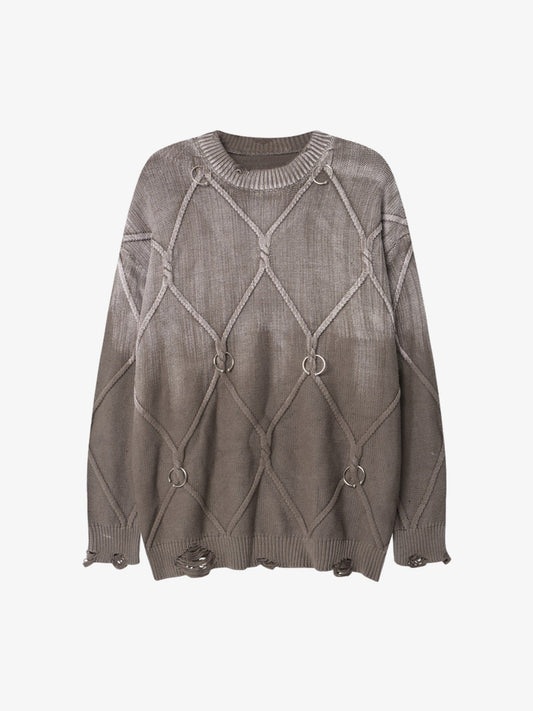 Paint Spray Hole Cable Crewneck Sweater 