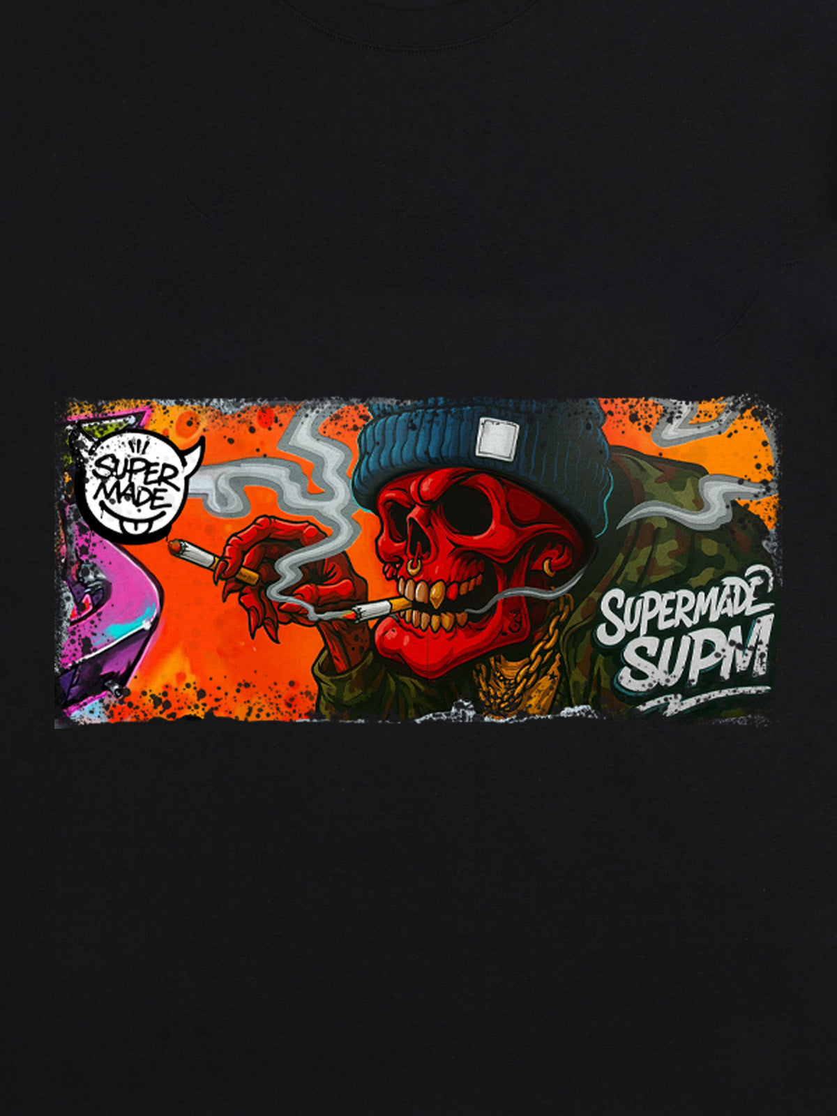 Thesupermade Distressed Blood Red Skull Graffiti T-shirt 