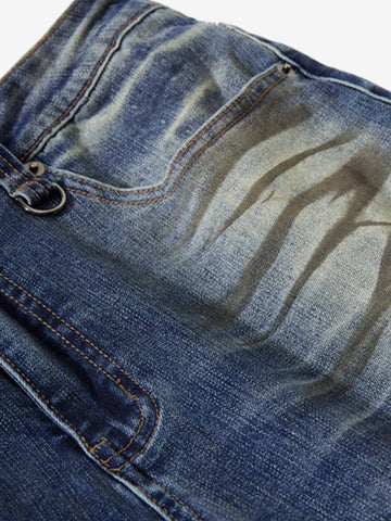 Distressed Washed Paint Splatter Wide Leg Jeans 