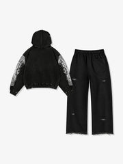 Armor Graphic Distressed Hoodie & Wide-Leg Sweatpants Set