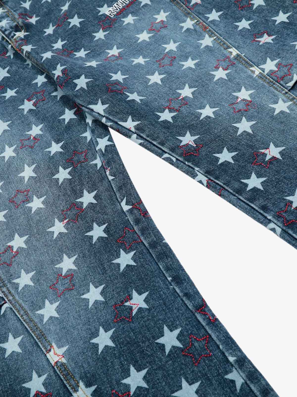Star-Printed Wide-Leg Denim Culottes for Women - Stylish and Comfortable Everyday Wear 