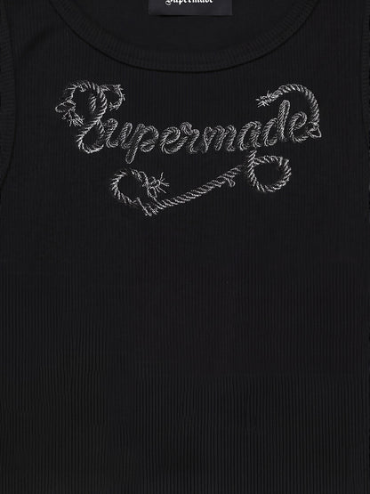 Cotton-blend black, white and gray vest with scorpion embroidered logo and deformed logo print 