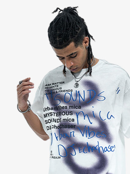 300G Cotton Spray-Marmot Distressed T-Shirt with Holes Urban Streetwear Graphic Tee 