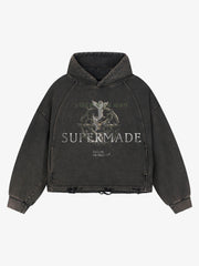 Anti-War Graphic Washed Boxy Hoodie
