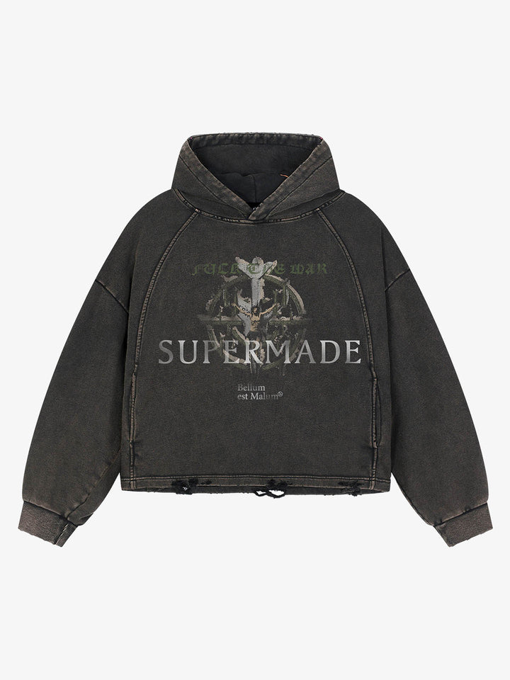 Anti-War Graphic Washed Boxy Hoodie