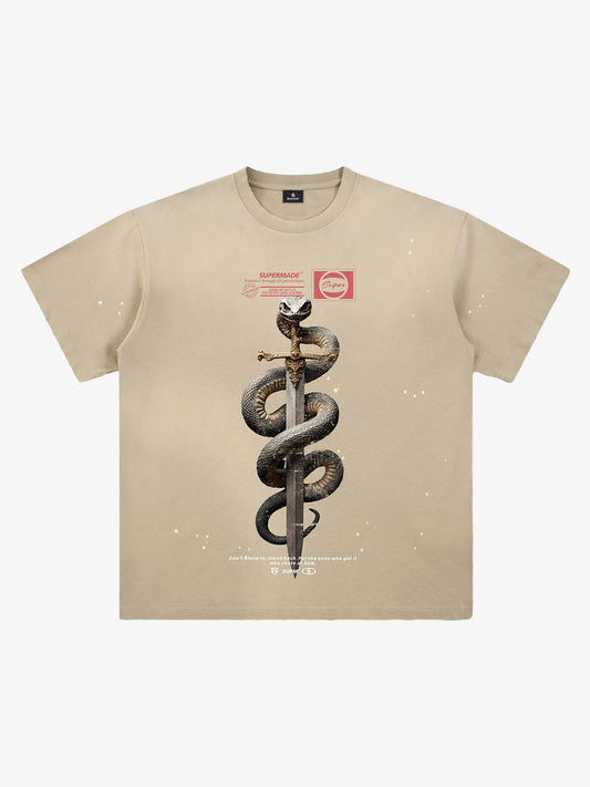 Snake and Sword Graphic T-Shirt with Bold Statement Design 