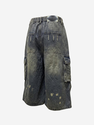 Logo Embroidered Multi-Pocket Flared Shorts