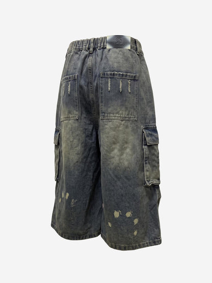 Logo Embroidered Multi-Pocket Flared Shorts