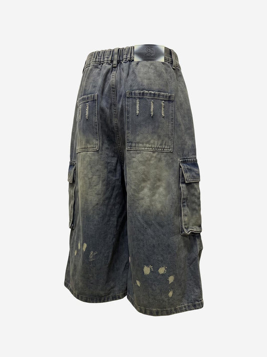 Logo Embroidered Multi-Pocket Flared Shorts