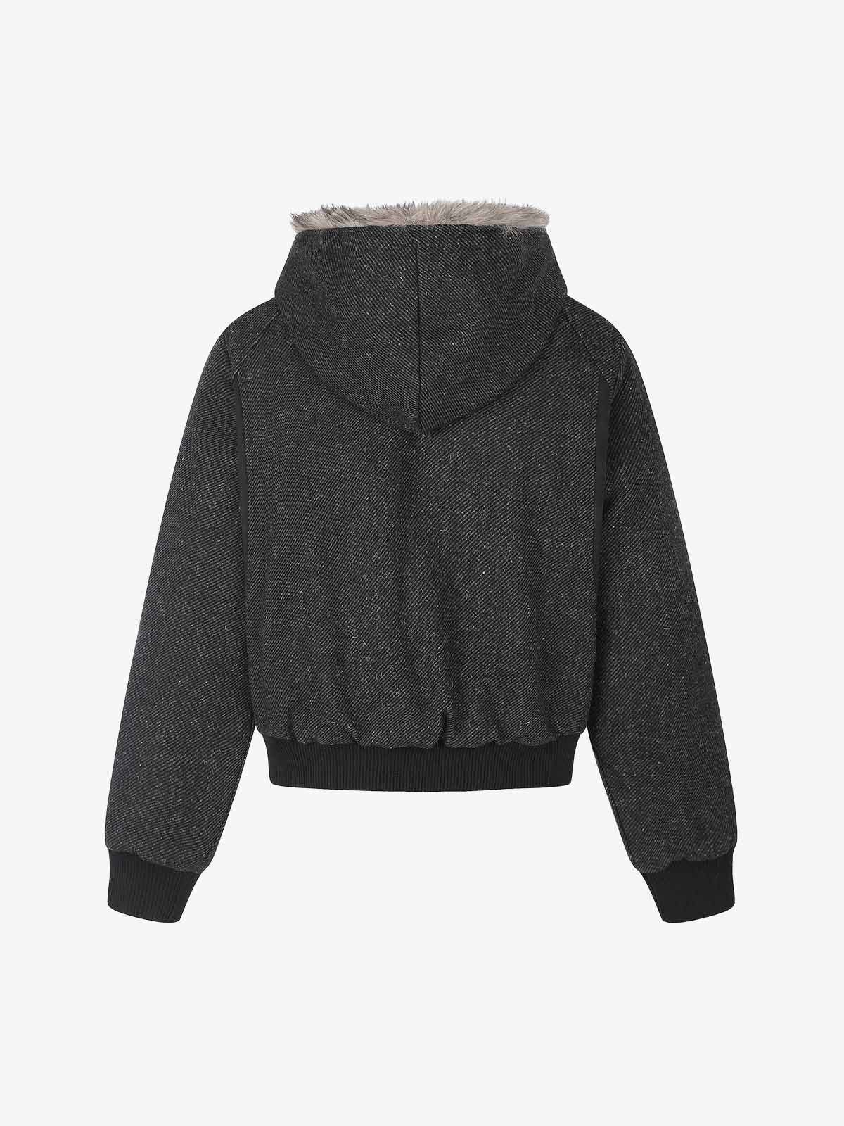 Faux-Fur Lined Asymmetric Button Hooded Coat
