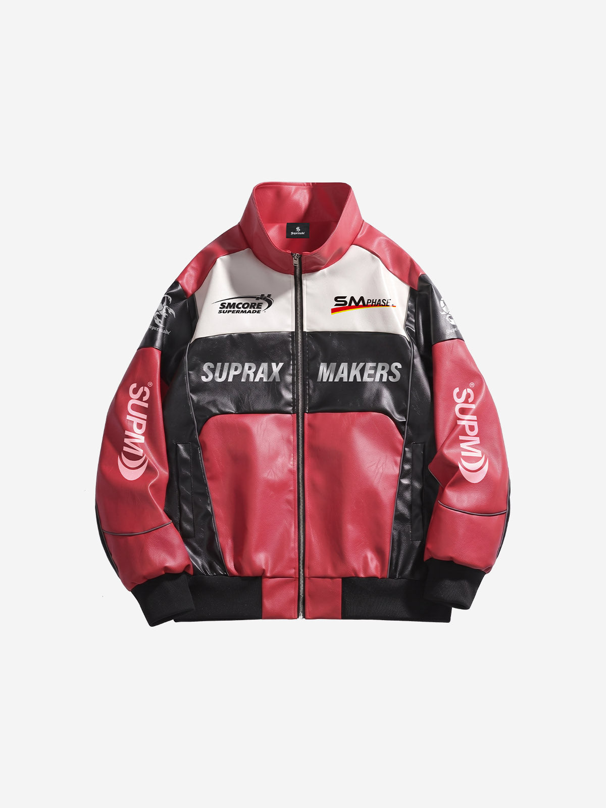 Asymmetric Racing Graphic Color Block Faux Leather Jacket