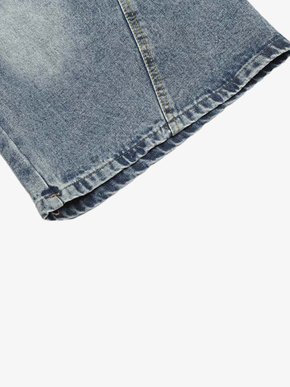 Denim Cargo Shorts with Camouflage Patch Details for Men 