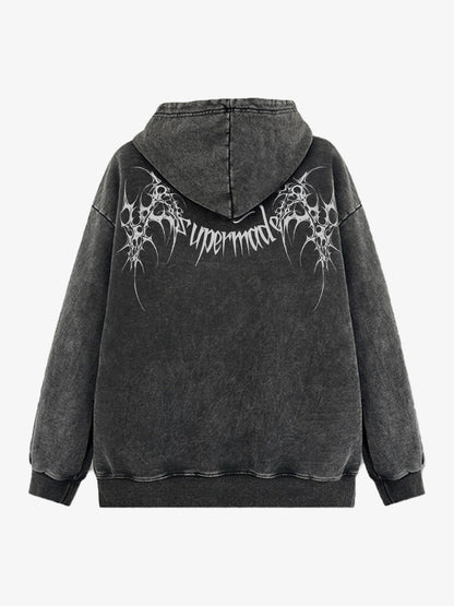 THE SUPERMADE Futuristic spiked pattern gothic style logo font design  Graphic Print Hoodie with Front Pocket 