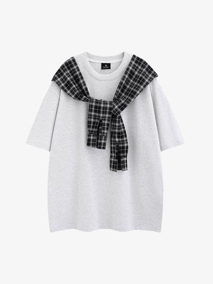 Street Style Retro Patchwork Plaid Tee