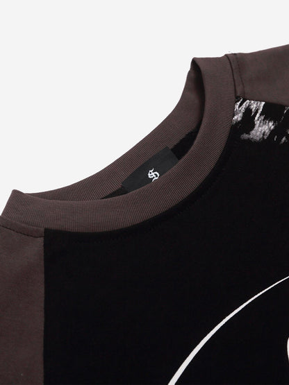 Leopard Patchwork Letter Graphic Long Sleeve Tee