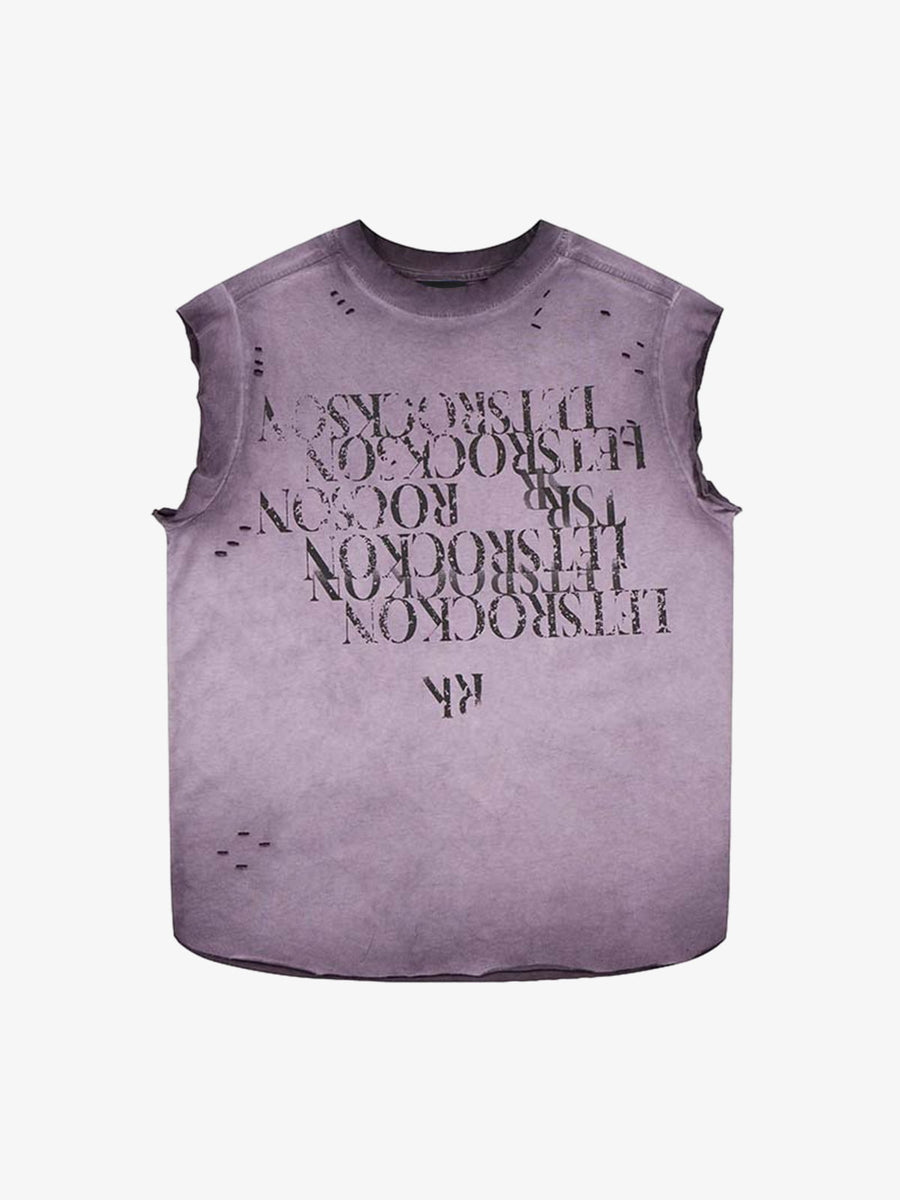 Letter Graphic Spray-Painted Distressed Vest; Purple / S, Purple / M, Purple / L, Purple / XL, Purple / 2XL