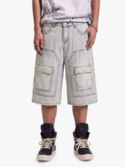 Distressed Denim Cargo Shorts