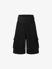 Short cargo en polaire, taille haute, jambes larges, coupe ample, style streetwear