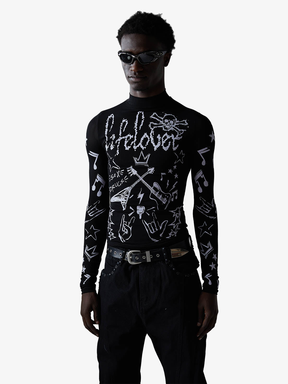 Punk Graphic Mesh Long Sleeve Top 