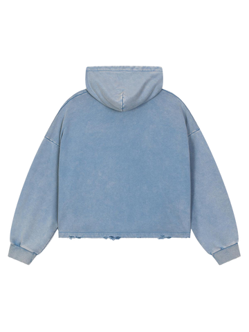 Racing Letter Flame Graphic Distressed Cropped Hoodie