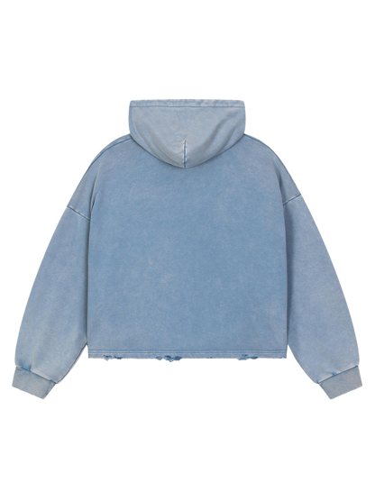 Racing Letter Flame Graphic Distressed Cropped Hoodie