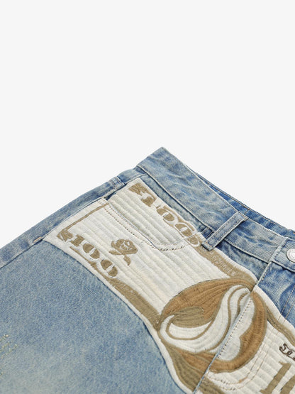 Dollar Appliqué Denim Shorts