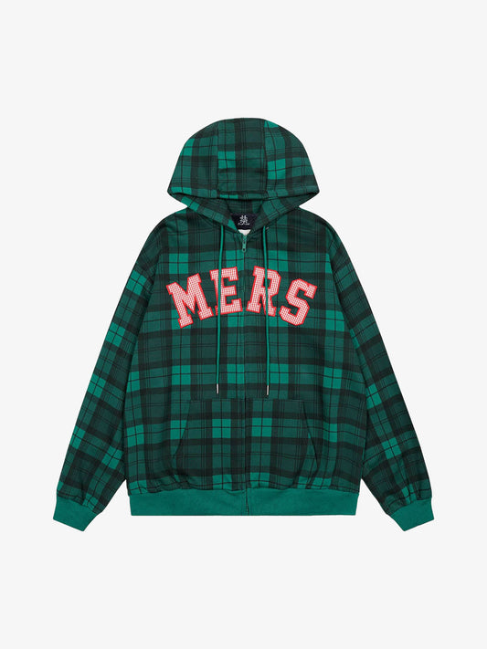 Plaid Hooded Jacket with Bold Lettering for Casual Style 