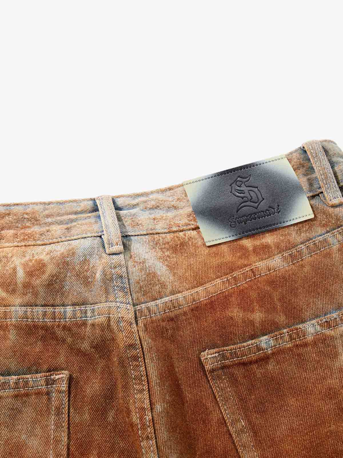 Croc Texture Washed Wide Leg Jeans 