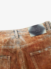 Croc Texture Washed Wide Leg Jeans 