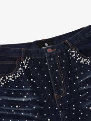 Pantaloncini di jeans ricamati con perle