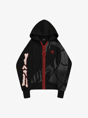 Oversized-Zip Skeleton Graphic Hoodie & Wide-Leg Sweatpants Set