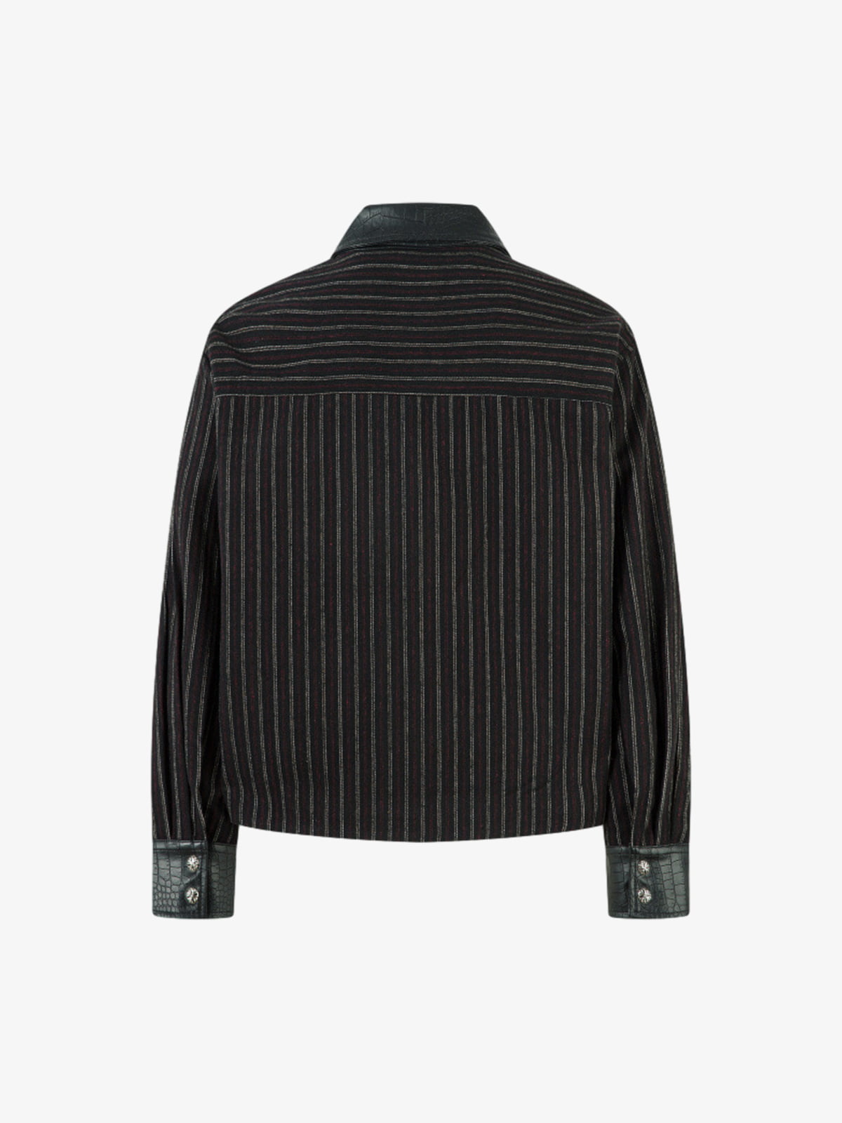 Thesupermade Retro Vertical Stripes Stitching PU Leather Collar Jacket 