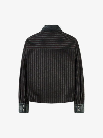 Thesupermade Retro Vertical Stripes Stitching PU Leather Collar Jacket 