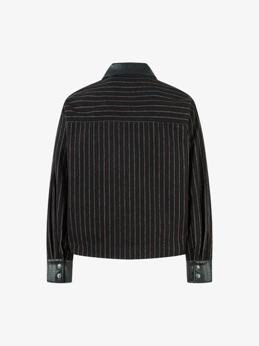 Thesupermade Retro Vertical Stripes Stitching PU Leather Collar Jacket 