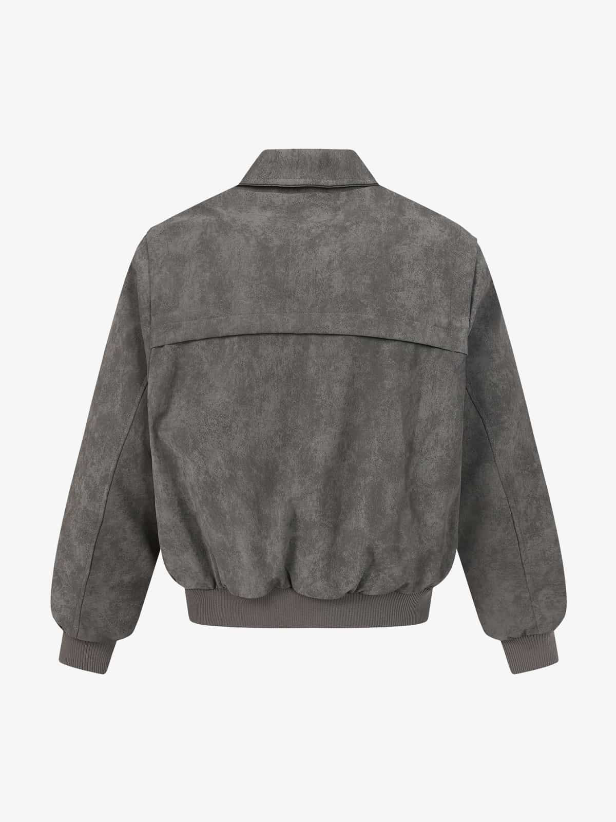 Retro Suede Texture Zip-Up Bomber Jacket 