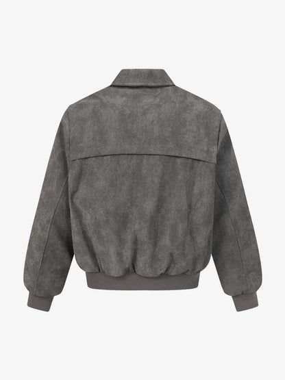 Retro Suede Texture Zip-Up Bomber Jacket 